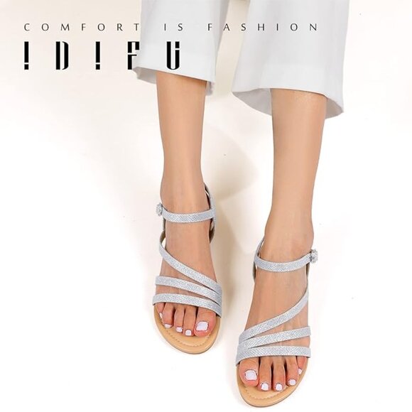 IDIFU Women's US 8.5 Strappy Dressy Summer Flat Sandals Back Strap Open Toe Slin - Picture 2 of 6